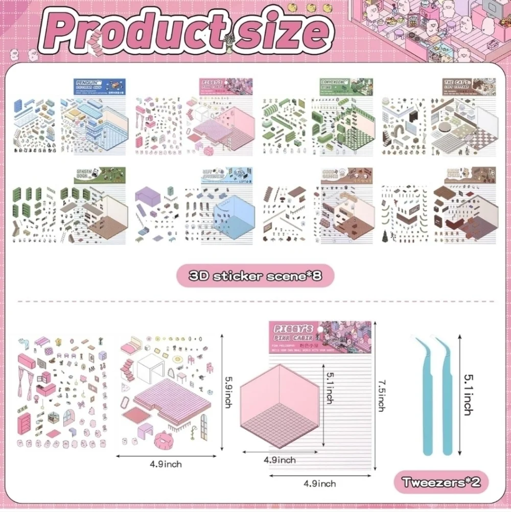 8 sets Cute Cartoon sticker Set with Tweezers